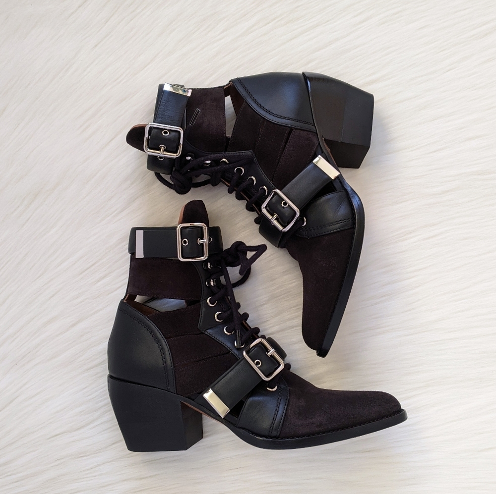 Chloe Rylee Black Suede And Leather Boots | 37.5